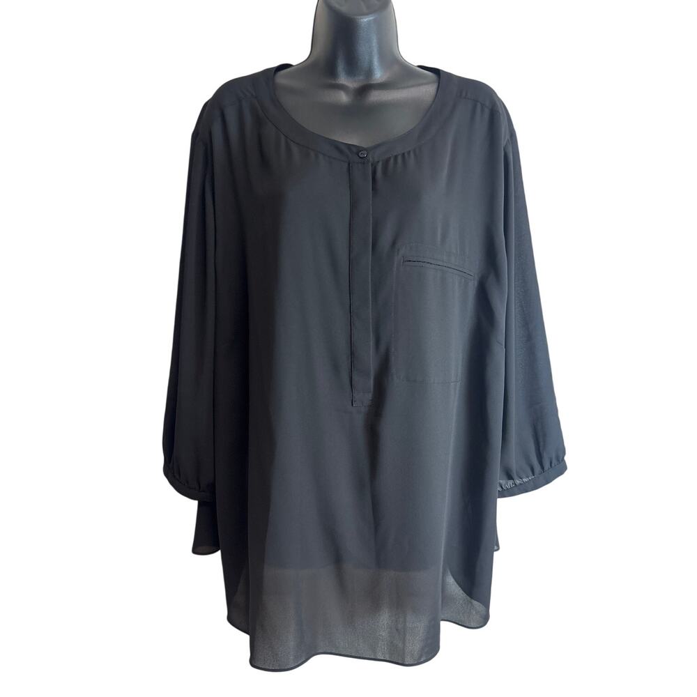 NYDJ Womens 3X Black Blouse Tunic Top Long Sleeve V Neck Flowy Lightweight